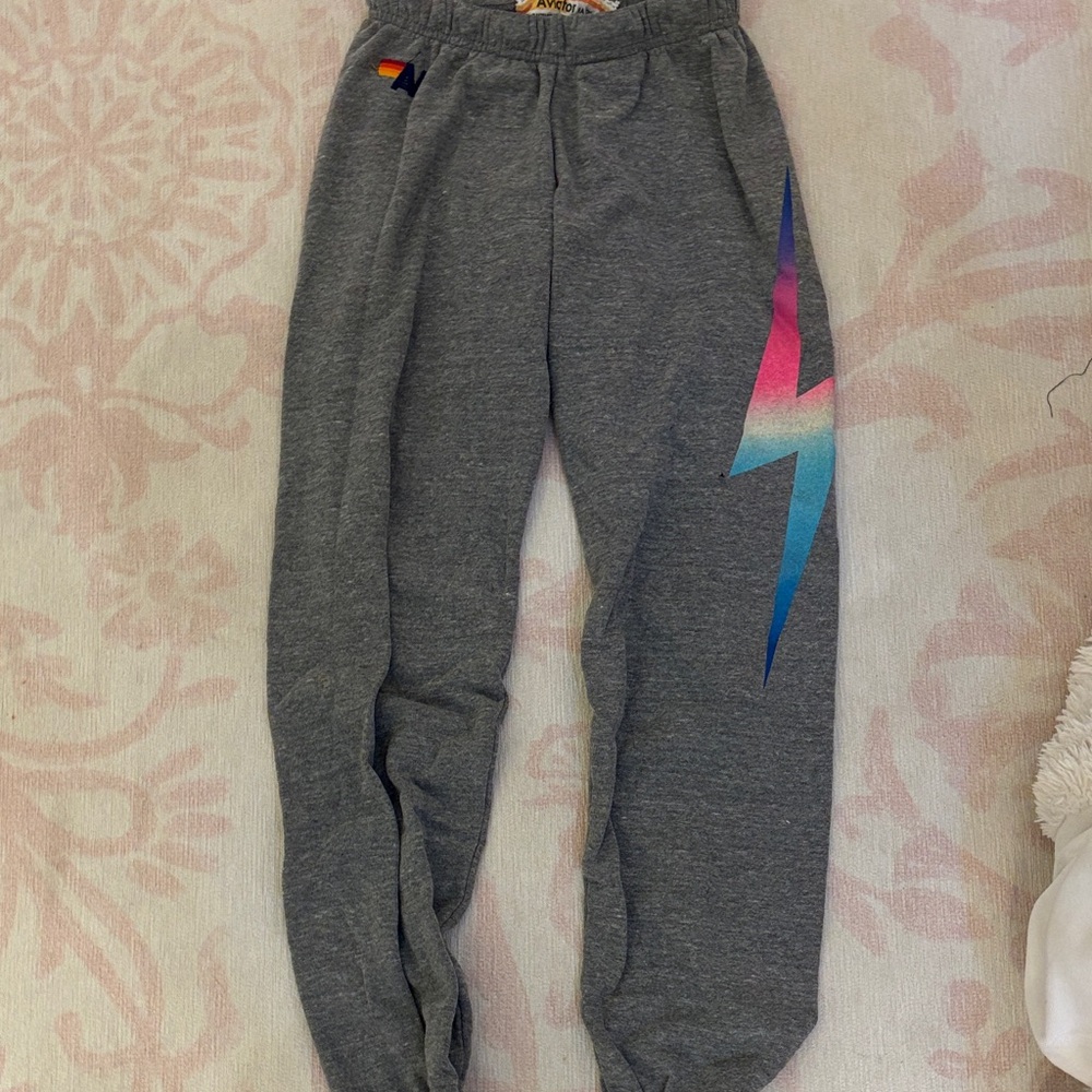 Aviator Nation Gray Joggers with Multicolor Lightning Bolt